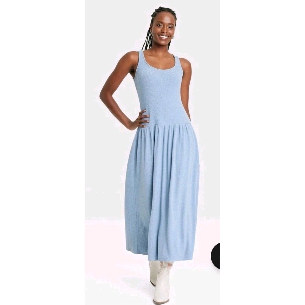 Women's‎ Drop Waist Knit Midi Slip Dress Universal Thread Size Large Blue
